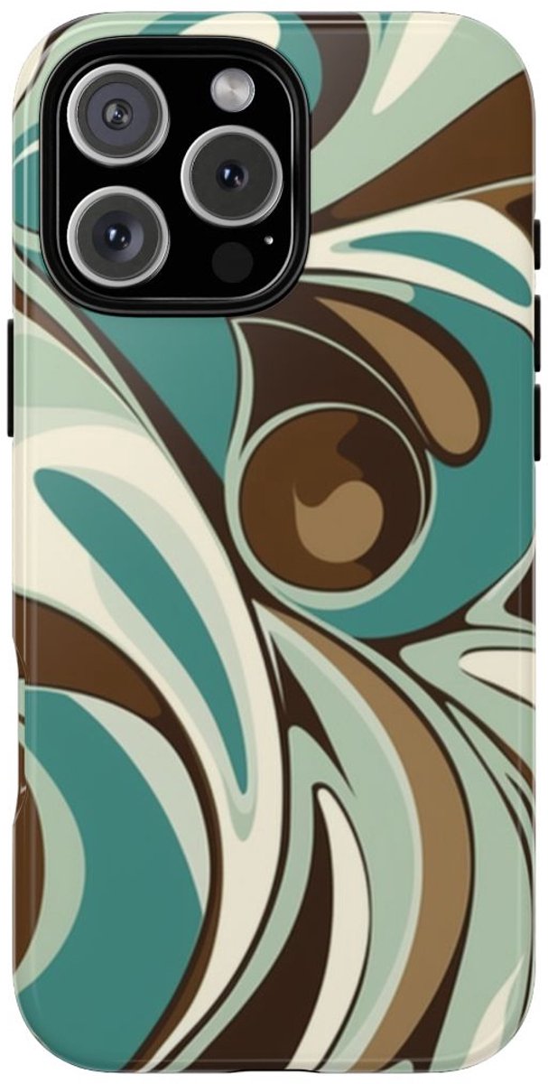 Abstracte Swirl in Teal en Bruin – Telefoonhoesje Geschikt voor iPhone 16 Pro Max