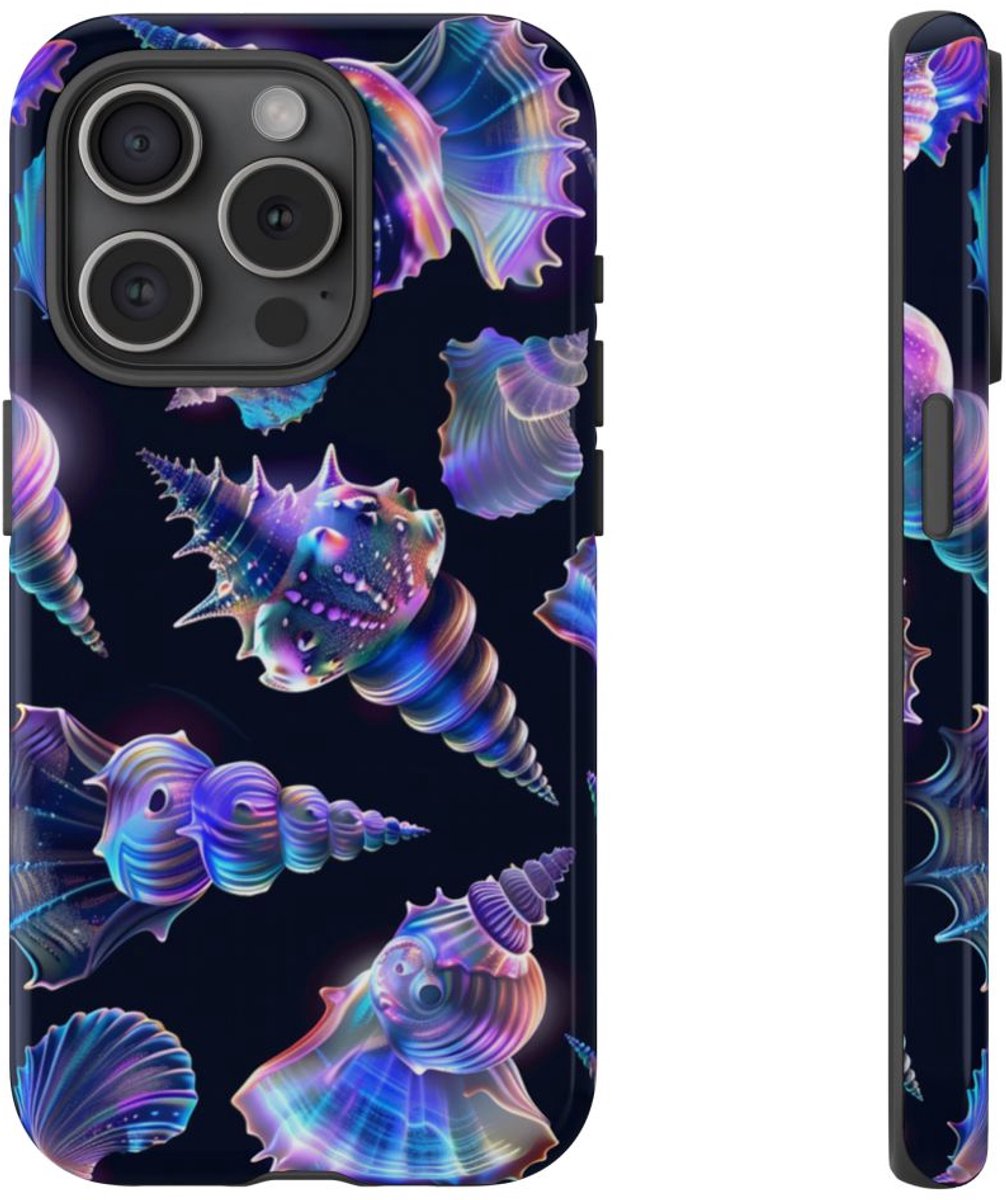 Neon Pastel Schelpenpatroon – Telefoonhoesje Geschikt voor iPhone 15 Pro