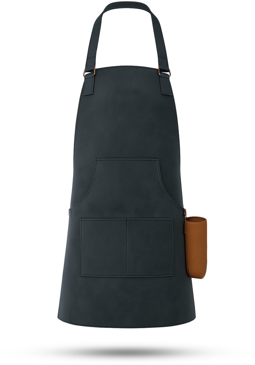 COVER SOLUTIONS BBQ-schort voor dames en heren, donkergrijs | 83 x 63 cm van robuust kunstleer met voorvak en verstelbare nekband | BSCI-gecertificeerd