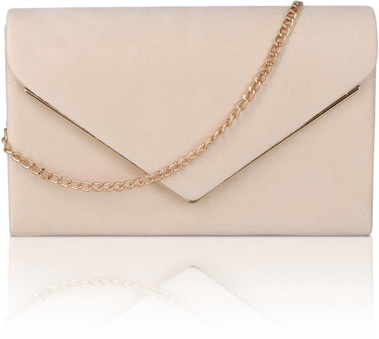 Pochette enveloppe pour femme avec chaîne, sac de soirée élégant, sac à bandoulière en velours, sac à main pour mariage, party de promo (beige)