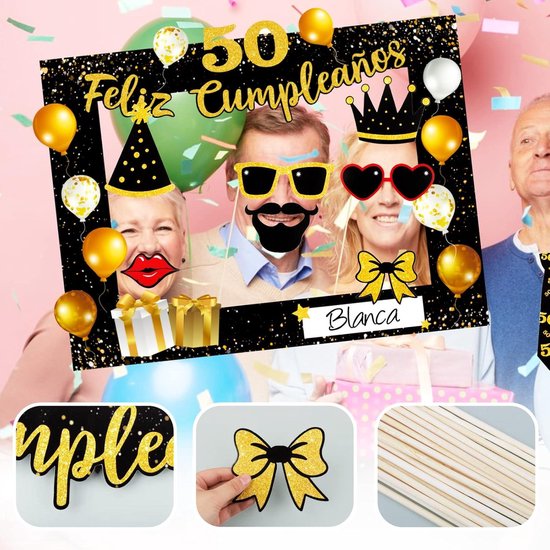 Photo Booth Verjaardagslijst, opblaasbare fotolijst, 18 roségoud, fotobox