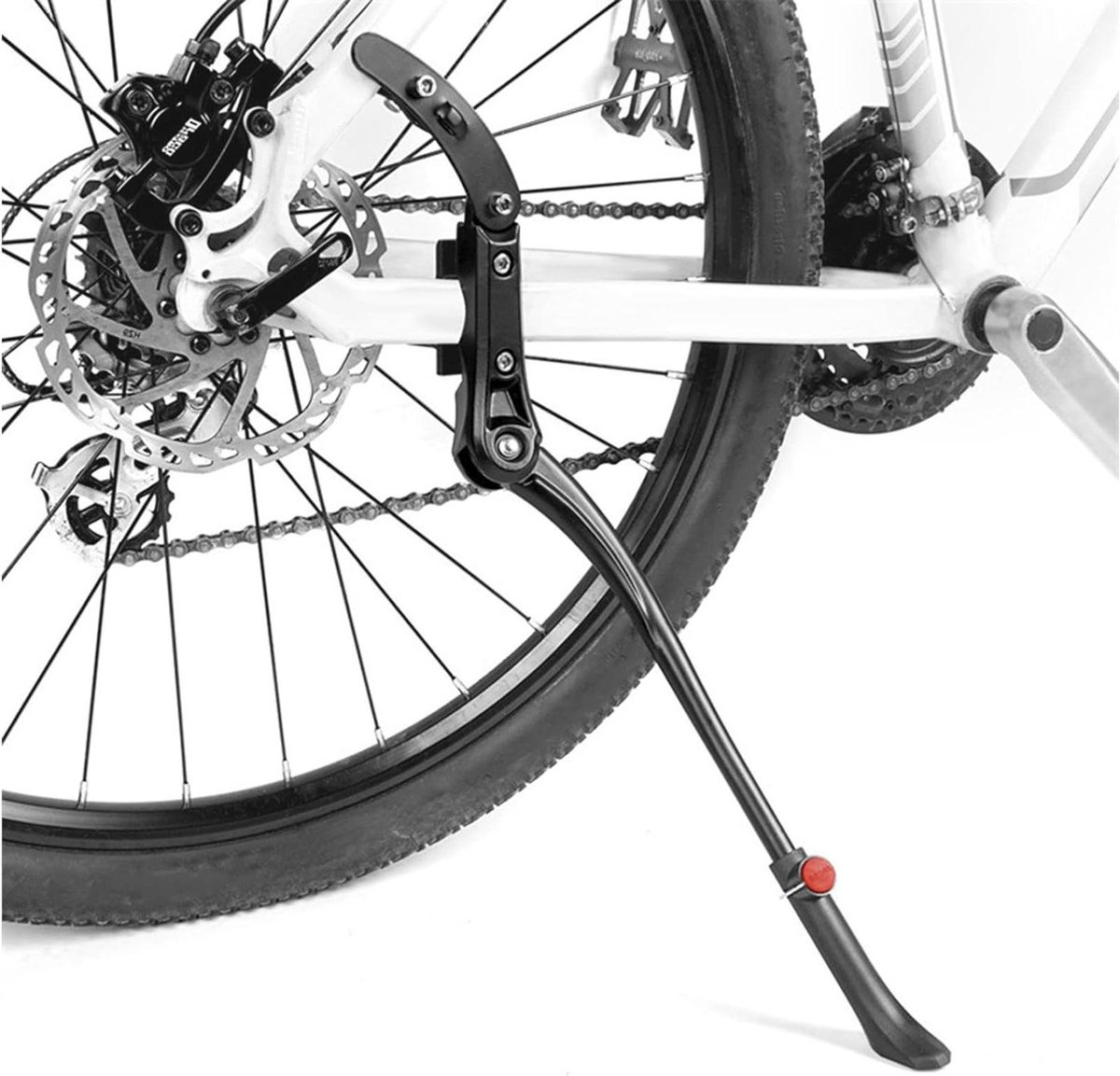 Allecto Plus - Zijstandaard voor fietsen 24-29 inch | In hoogte verstelbare fietsstandaard | Achterwiel, antislip | Geschikt voor mountainbike en stadsfietsen