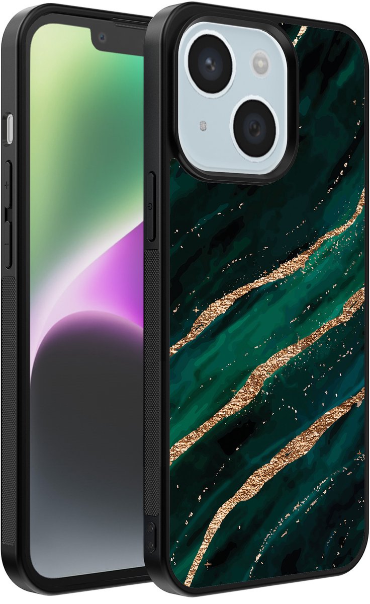 Smartphonica Telefoonhoesje voor iPhone 14 Plus met marmer opdruk - TPU backcover case marble design - Groen Goud geschikt voor iPhone 14 Plus