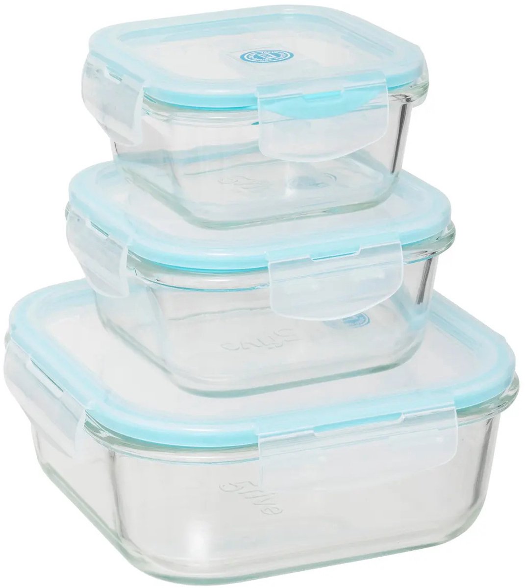 5Five Vershoudbakjes met deksel - glas - set 3x stuks - 330/530/1180 ml - luchtdicht - met clips