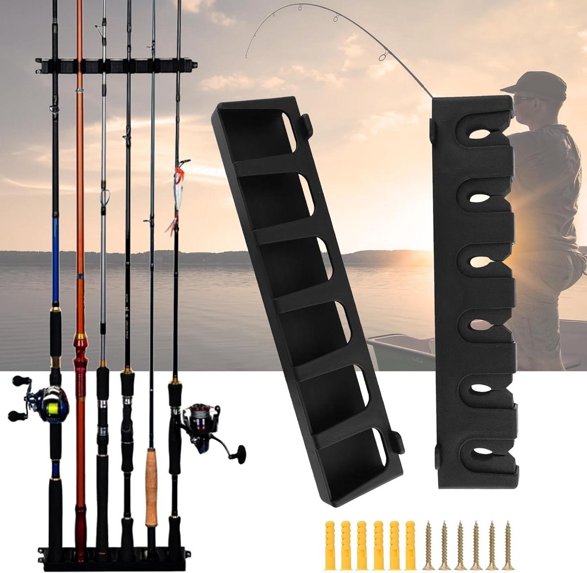 Allecto Plus - Wandmontage Vishengel Houder voor Familie - Vishengel Hengel Rack met 6 Polen - Verticale Opslag