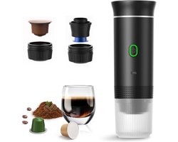 Draagbare elektrische espressomachine - Mini reiscamper - Geschikt voor gemalen koffie / capsules - Kampeer- en wandelkantoor - Oplaadbaar - Zwart