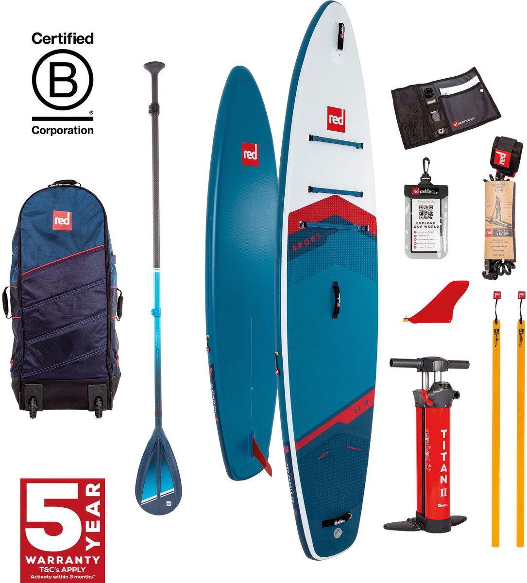 Red Paddle & Co Sup Package - 11.3 Sport HT (2024)-opblaasbaar supboard- blauw wit rood – foto 8