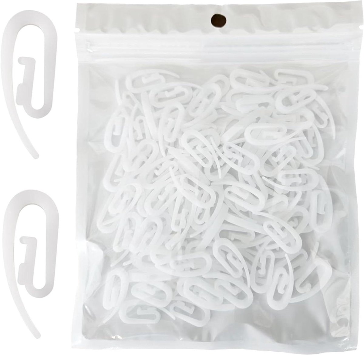 Allecto Plus - Plastic Gordijnhaken voor Deur- en Raamgordijn - 105 Stuks - Wit - Gordijnband Haken - Set met Ophanghaakjes - 2.7x1.2cm