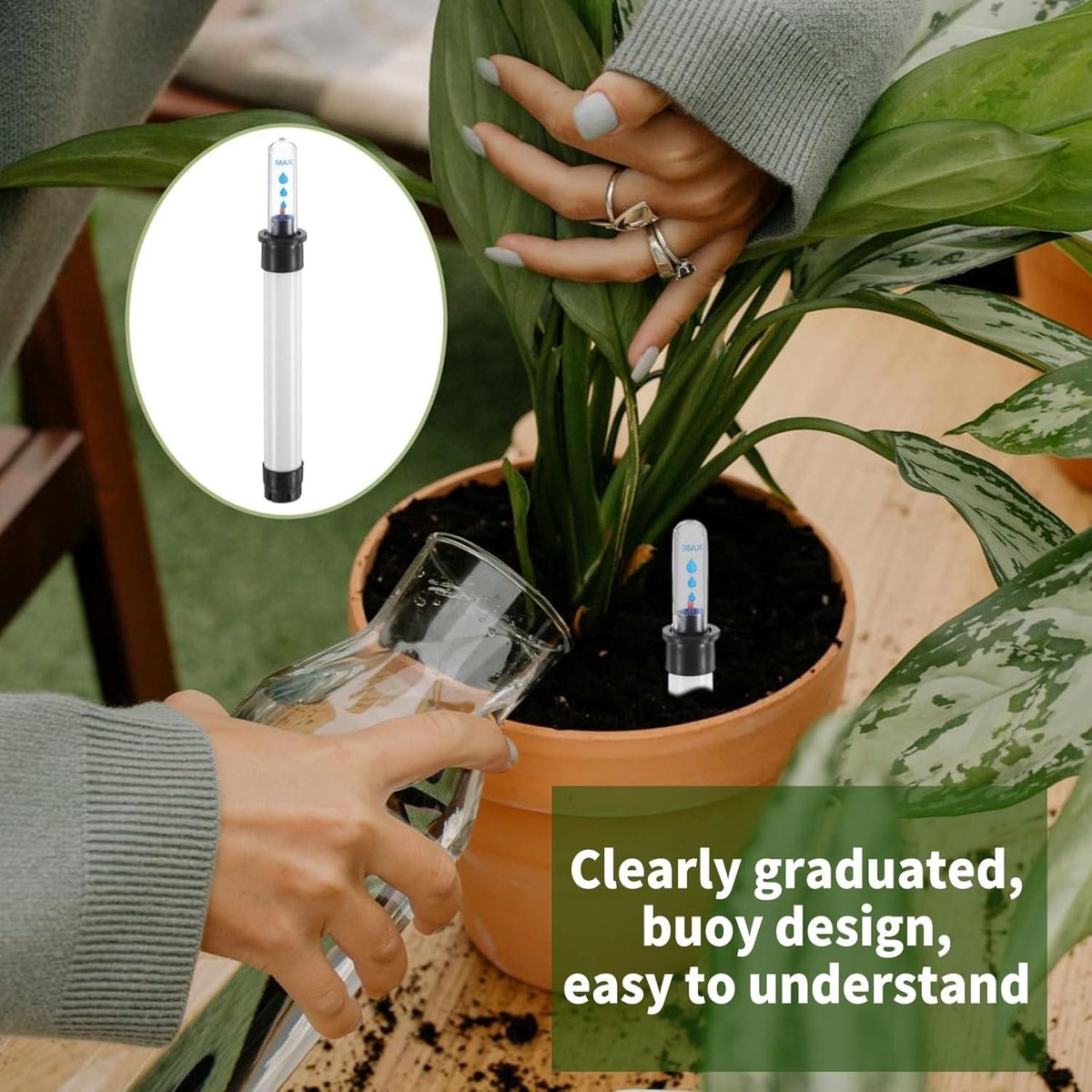 Indicateur Niveau D'Eau Pour Plantes - Lot De 4 Avec Échelle, 22,8 Cm & 20 Cm, Pour Pots Et Hydroculture