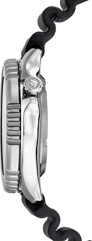 Zijprofiel van een Citizen Promaster horloge met een zilverkleurige kast en zwarte band.