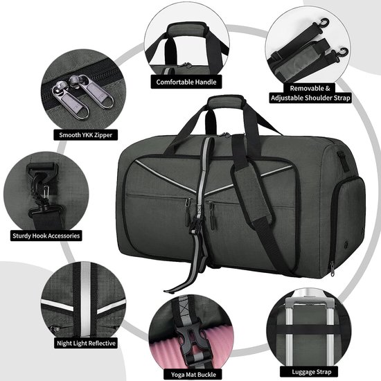 NEWHEY Opvouwbare reistas, plunjezak, 40 l, 65 l, 80 l, 100 l, grote weekendtas, overnachtingstas met schoenenvak, sport- en gymtassen voor dames en heren