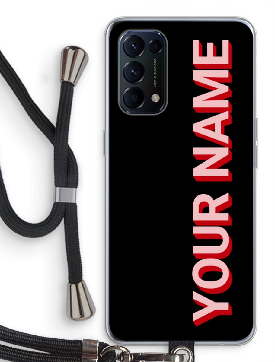 Gepersonaliseerd - Case Company® - Hoesje met koord geschikt voor Oppo Find X3 Lite hoesje met Koord - Namecase - Telefoonhoesje met Zwart Koord - Bescherming aan alle Kanten en Over de Schermrand