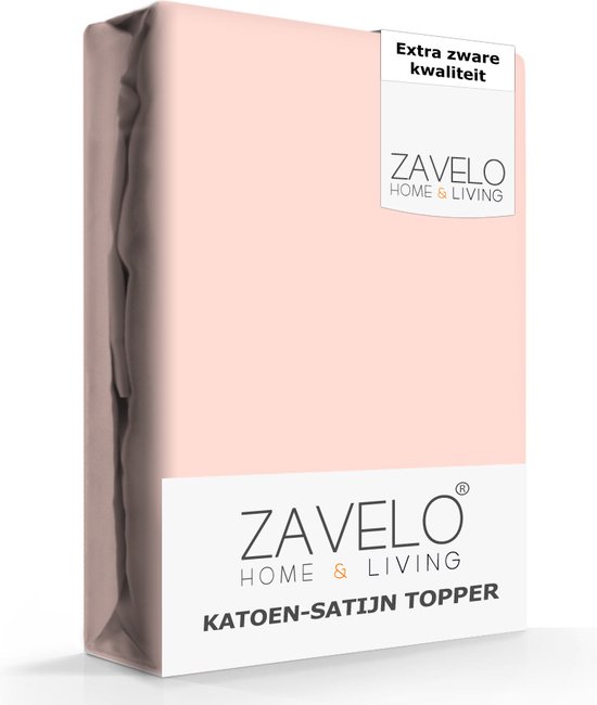 Zavelo Deluxe Katoen-Satijn Topper Hoeslaken Roze - 1-persoons (90x200 cm) - Heerlijk Zacht - Rondom Elastisch - Perfecte Pasvorm