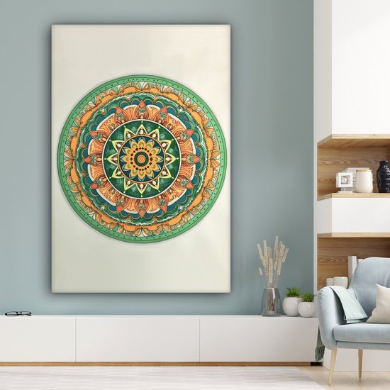 Tableau sur toile 120x180 cm - Décoration murale Hippie - Mandala - Vert - Boho - Fleurs - Décoration murale salon - Décoration chambre - Accessoires chambre - Peintures