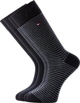 Tommy Hilfiger Small Stripe Socks (2-pack) - herensokken katoen - uni en gestreept - zwart - Maat: 39-42