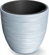 Prosperplast Plantenpot/bloempot Furu Stripes - buiten/binnen - kunststof - lichtgrijs - D30 x H30 cm - met binnenpot