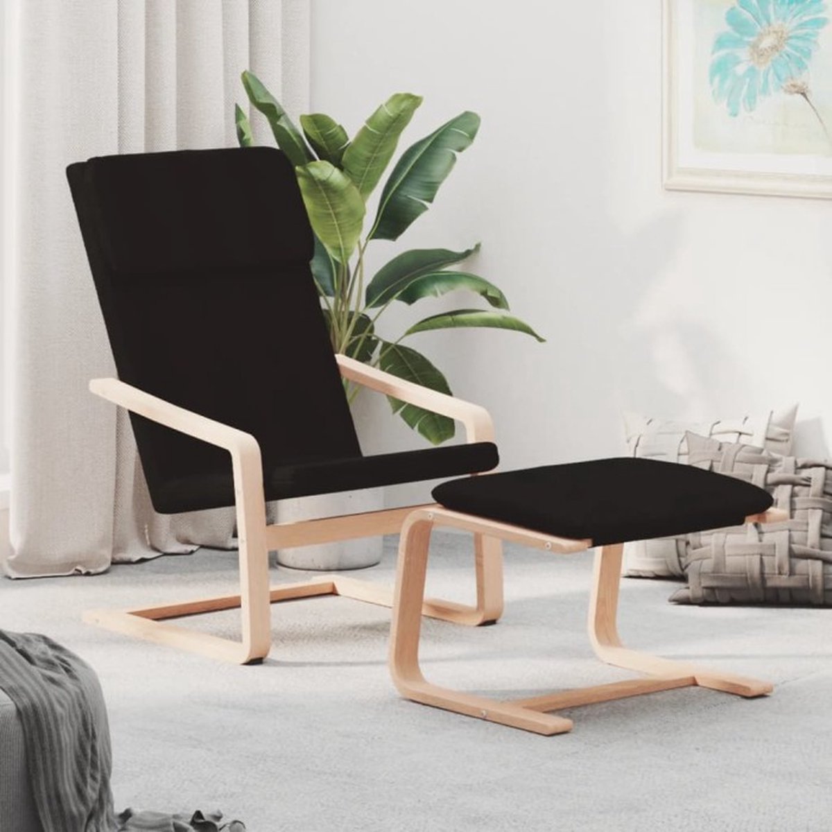 vidaXL Relaxstoel met voetenbank - Zwart Relaxstoel - Fauteuil - Loungestoel - Stoffen Ban