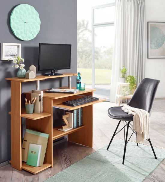 WOHNLING Computer Bureau DENNIS Wit 94 X 90 X 48 Cm - Met Toetsenbordlade En Printer Tray - Ruimtebesparend Bureau Voor Kleine Ruimtes