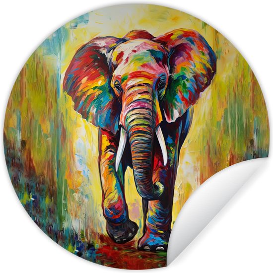 WallCircle® - Behangcirkel 50x50 cm - Muurstickers Olifant - Kunst - Schilderij - Dieren - Regenboog - Muurcirkel woonkamer - Wandcirkel slaapkamer - Kamer decoratie zelfklevend - Muurdecoratie accessoires