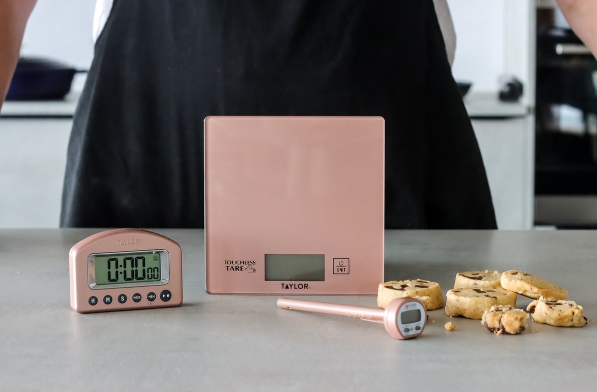 Keukenweegschaal -en Meet Set, Met Thermometer en Kookwekker/Timer, Rosé Goud - Taylor | Pro