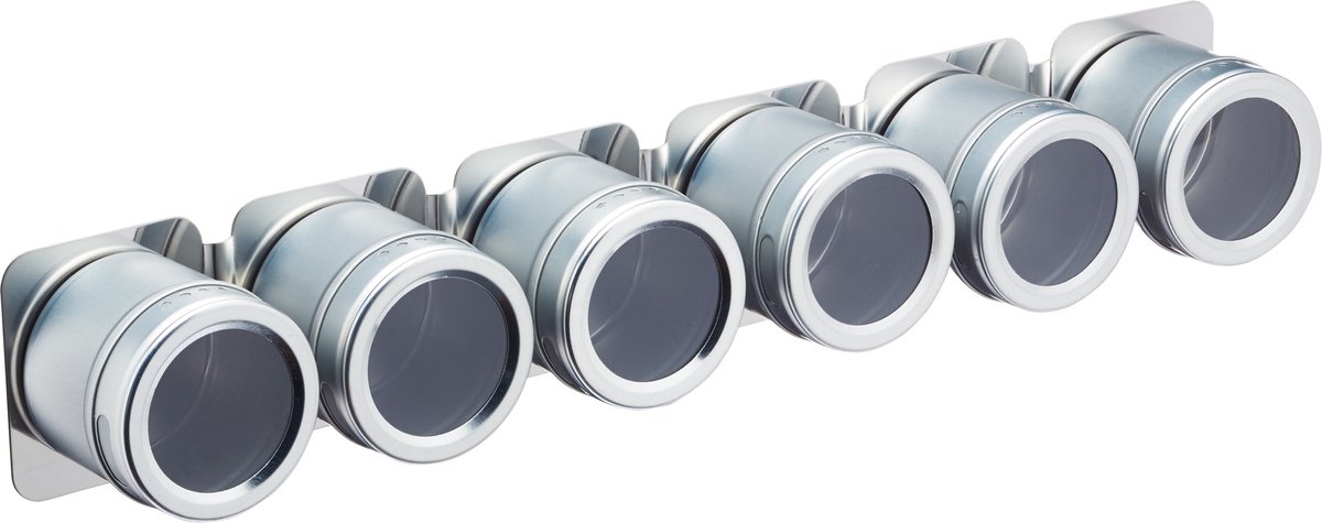 KitchenCraft MasterClass Magnetisch Kruidenrek voor 6 Potten, Metaal, 7,4 x 43 x 5,7 Centimeter, Zilverkleurig, MCSRSS6PC