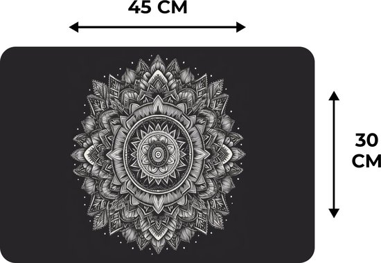 Set de table - Napperons plastique - Mandala - Zwart et blanc - Fleurs - Bohème - Nature - 45x30 cm - 6 pièces - Résistant à la chaleur - Antidérapant - Sous-couche - Amovible