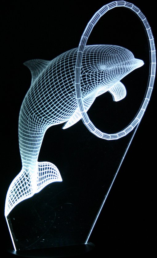 Nachtlamp 'Dolfijn in ring' - LED lamp - 3D Illusion - 7 kleuren en 4 effecten