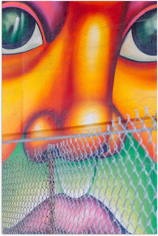 Poster Glanzend – Muurschildering van Gezicht Vol met Kleurrijke Vlakken - 50x75 cm Foto op Posterpapier met Glanzende Afwerking