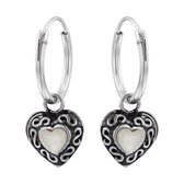 Oorbellen 925 zilver | Oorringen met hanger | Zilveren oorringen met hanger, bewerkt hart met maansteen
