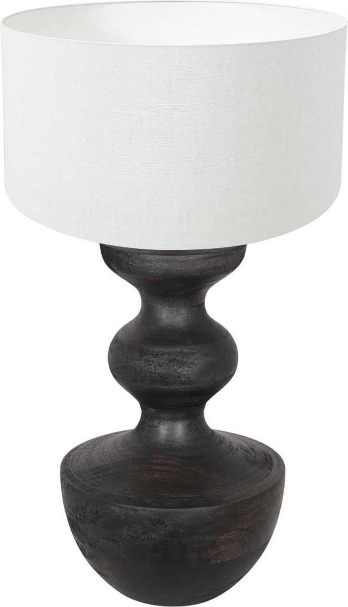 Tafellamp Lyons met kap | 1 lichts | bruin / zwart / wit | hout / linnen | Ø 40 cm | 67 cm hoog | dimbaar | modern / sfeervol design