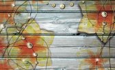 Fotobehang - Vlies Behang - Bloemen en Diamanten op Houten Planken - 208 x 146 cm