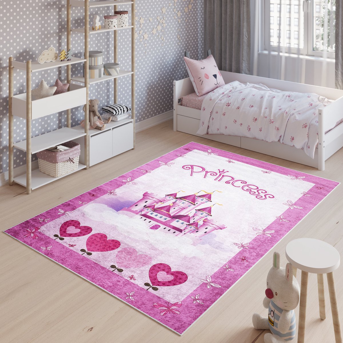 Tapiso Emma Vloerkleed Kinderkamer Roze Princess Kinderen Speelmat- 80x150