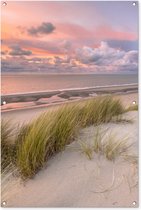 Tuinposter - Tuindoek - Tuinposters buiten - Strand - Zee - Duin - Nederland - Roze - 80x120 cm - Tuin