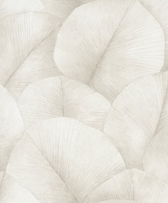 Kumano - Bladeren - Behang - Wallpaper - Vliesbehang - Beige - 0,53 x 10,05 M.