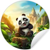 Muurstickers kinderkamer - Behangcirkel dieren - Panda - Jungle - Kinderen - Behangsticker - Zelfklevend behang - Rond behang - Ronde wanddecoratie - 80x80 cm - Muurdecoratie - Wandsticker - Muursticker