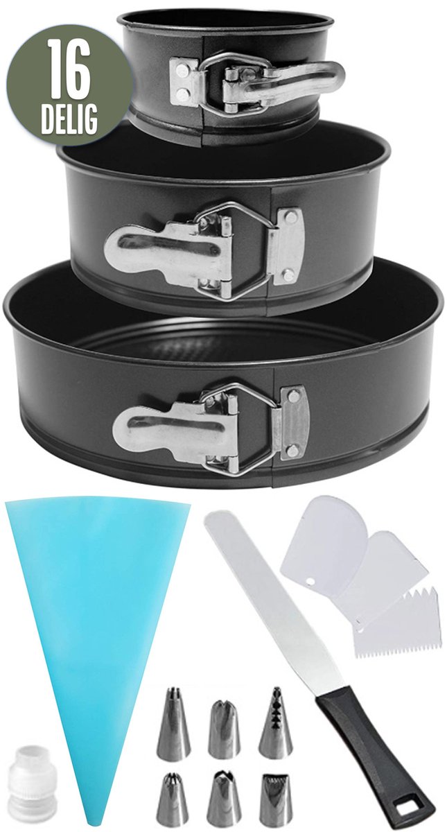Bol.com COOCK - 16-delig Ronde Springvorm Set - Bakset - Taartvorm 10, 18 en 22cm - Bakvorm met Anti Aanbaklaag - Taart decorati... aanbieding