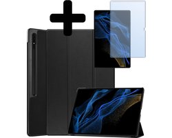 Hoes - Geschikt voor Samsung Galaxy Tab S9 Ultra - Met Screenprotector - Trifold Bookcase - Hard Cover Case - Met Uitsparing Geschikt voor S Pen - Hardcover Book - Tablet Hoesje - Zwart