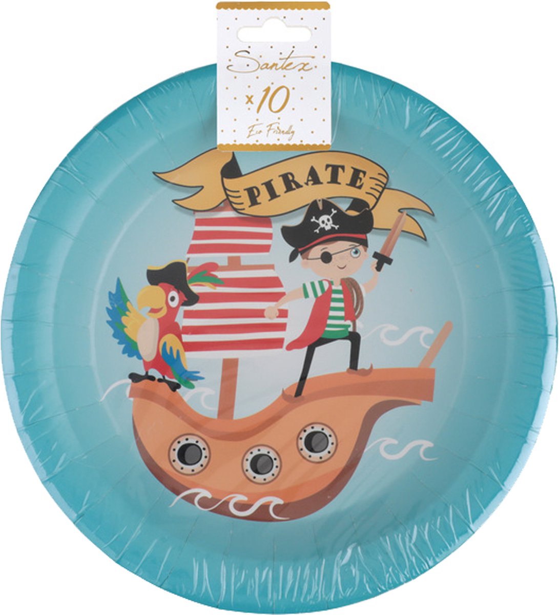 Assiettes jetables de fête Santex - pirate - 10x pièces - 23 cm -  bleu/marron | bol.com