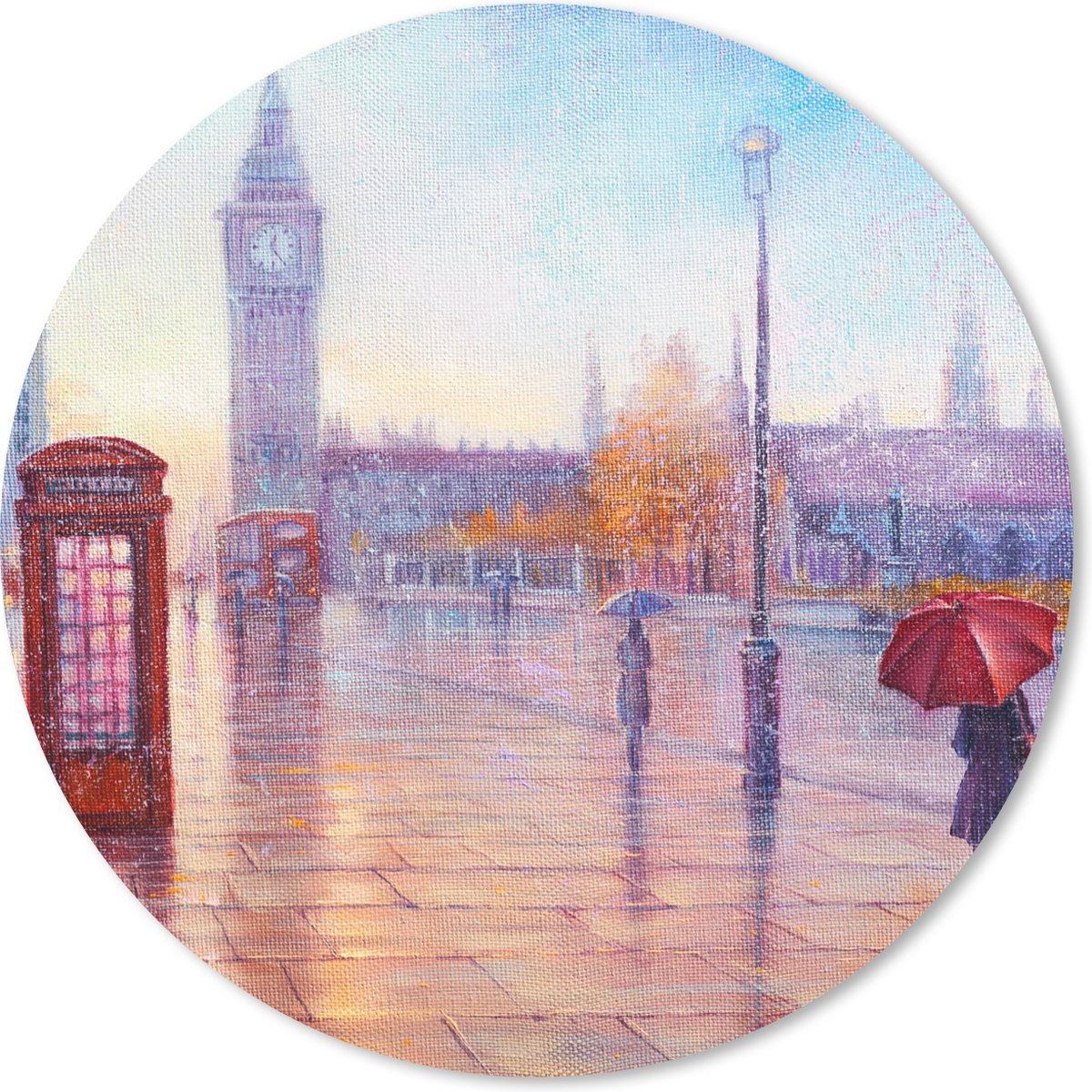 Muismat rond 50x50 cm - Mousepad Schilderij - Olieverf - Londen - Telefoon - Ronde muismatten