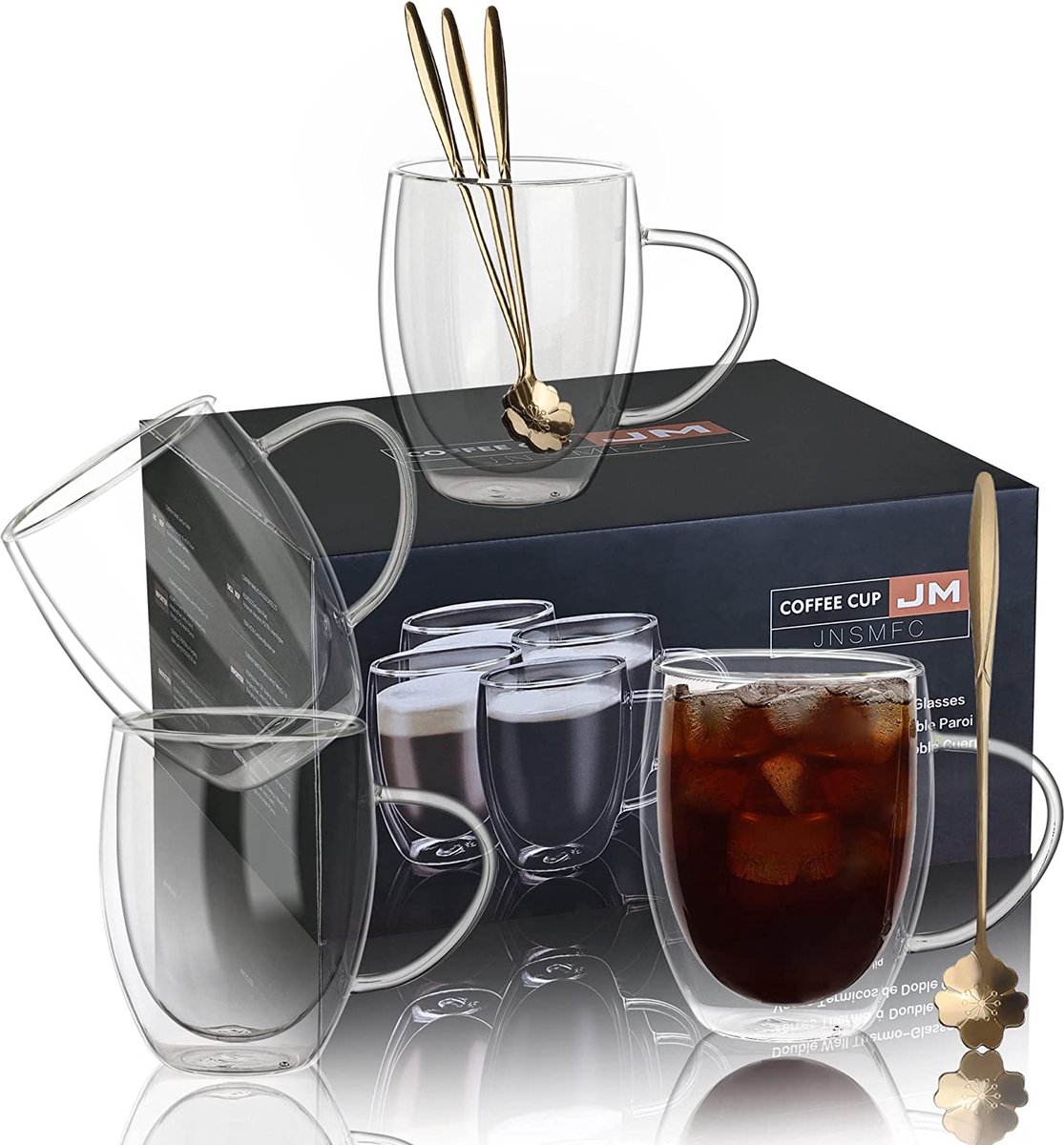 Lot de 2 tasses à café en verre transparent – Tasse à double paroi  isotherme avec poignée, parfaites pour le latte, les cappuccinos, les  sachets de thé, les boissons (transparent) : : Maison