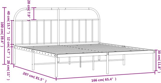 vidaXL Cadre de lit avec tête de lit Métal Blanc 160 x 200 cm
