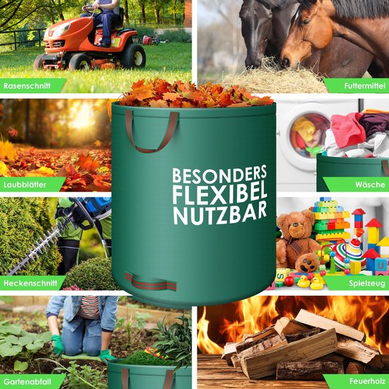 KESSER® Tuinafvalzak Tuinzak Set Bladzak incl. Handschoenen - Zelf Staand 4 Handvatten Stabiel Robuust & Opvouwbaar - Bladzakken Maaisel Tuinzakken voor Tuinafval Groenafval - 6x 272 Liter, Groen van KESSER — afbeelding 4
