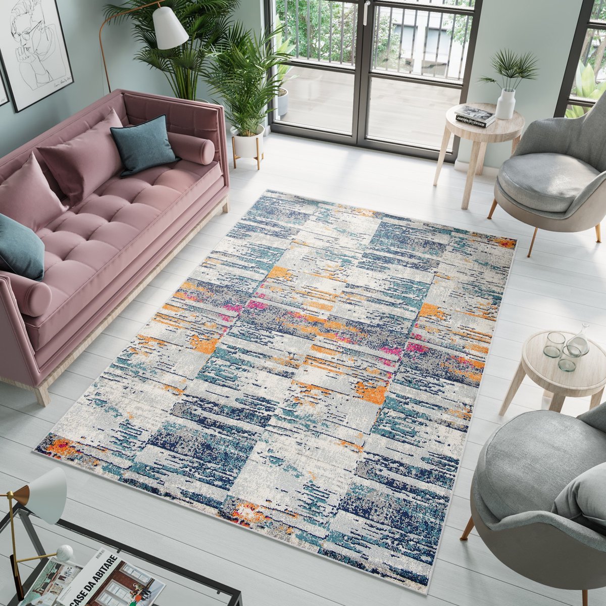 Tapiso Denver Vloerkleed Grijs Blauw Laagpolig Tapijt Maat- 180x250