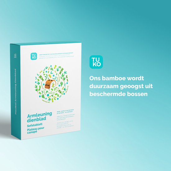 Tuko Accoudoir Plateau - Bamboe - Naturel - Compartiment de rangement - Flexible - Antidérapant - Organisateur - Banc - Assise