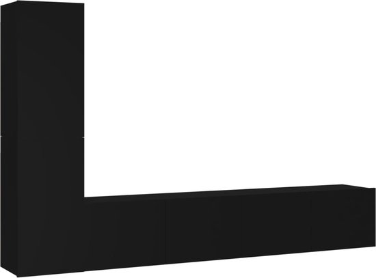 vidaXL - 4-delige - Tv-meubelset - bewerkt - hout - zwart