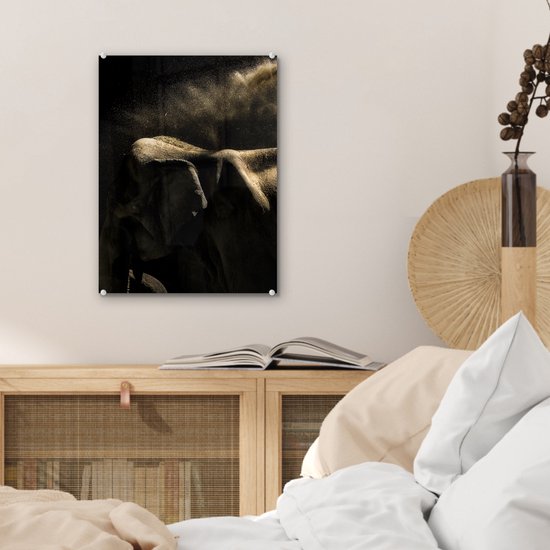 MuchoWow® Peinture sur verre 30x40 cm - Peinture sur verre acrylique - Éléphant - Boue - Animaux - Zwart - Photo sur verre - Peintures