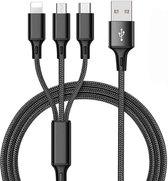 Câble de charge 3 en 1 USB-C, Micro-USB & Apple Lightning - Charge rapide - 1,2 m Nylon tressé - Compatibilité universelle - Chargeur de téléphone pour iPhone, Samsung, Android