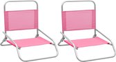 vidaXL - Strandstoelen - 2 - st - inklapbaar - stof - roze