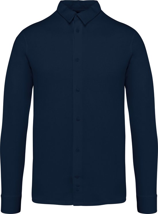 Biologisch jersey herenoverhemd lange mouwen Navy Blue - M