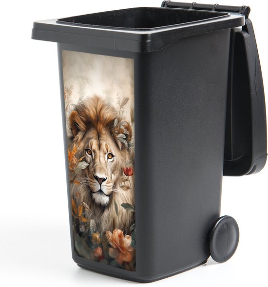 Sticker conteneur Lion - Animaux sauvages - Plantes - Nature - Fleurs - 44x98 cm - Sticker Kliko